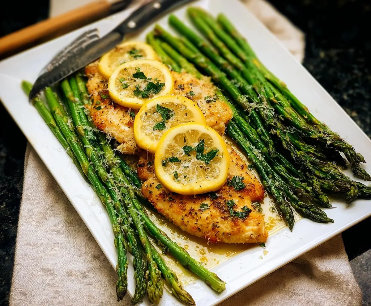 Delicious Lemon Parmesan Chicken with Fresh Asparagus on a Plate