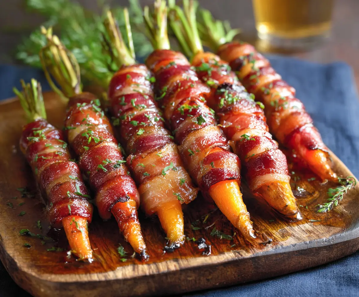 Delicious bacon-wrapped carrots roasted to perfection with crispy bacon and tender carrots.