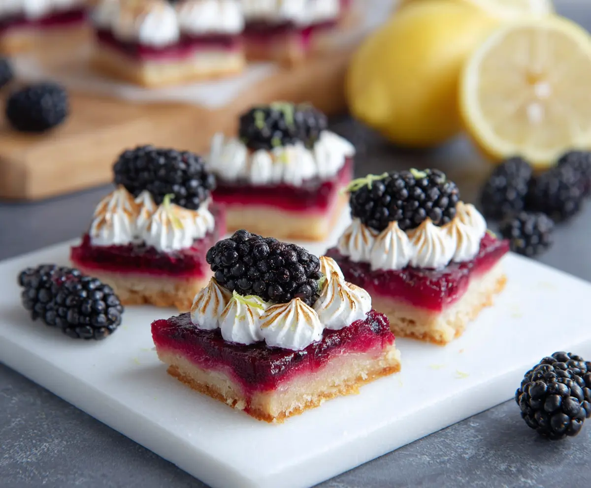 Delicious Blackberry Lemon Squares with a golden crust and fresh berries on top