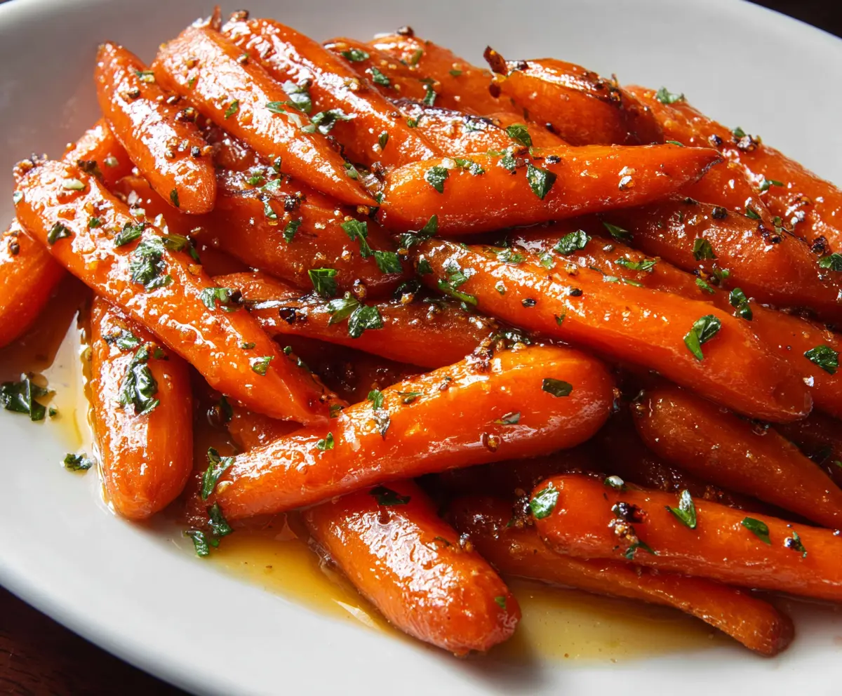 Delicious honey glazed carrots served on a plate, perfect for a healthy side dish.