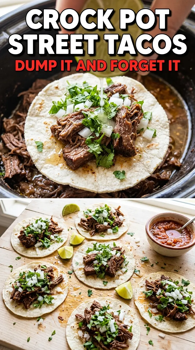 Crock Pot Street Tacos shredded beef, corn tortillas, fresh toppings