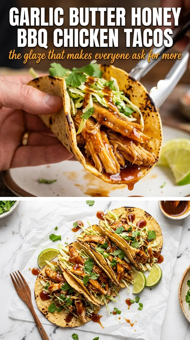 Garlic Butter Honey BBQ Chicken Tacos glossy caramelized