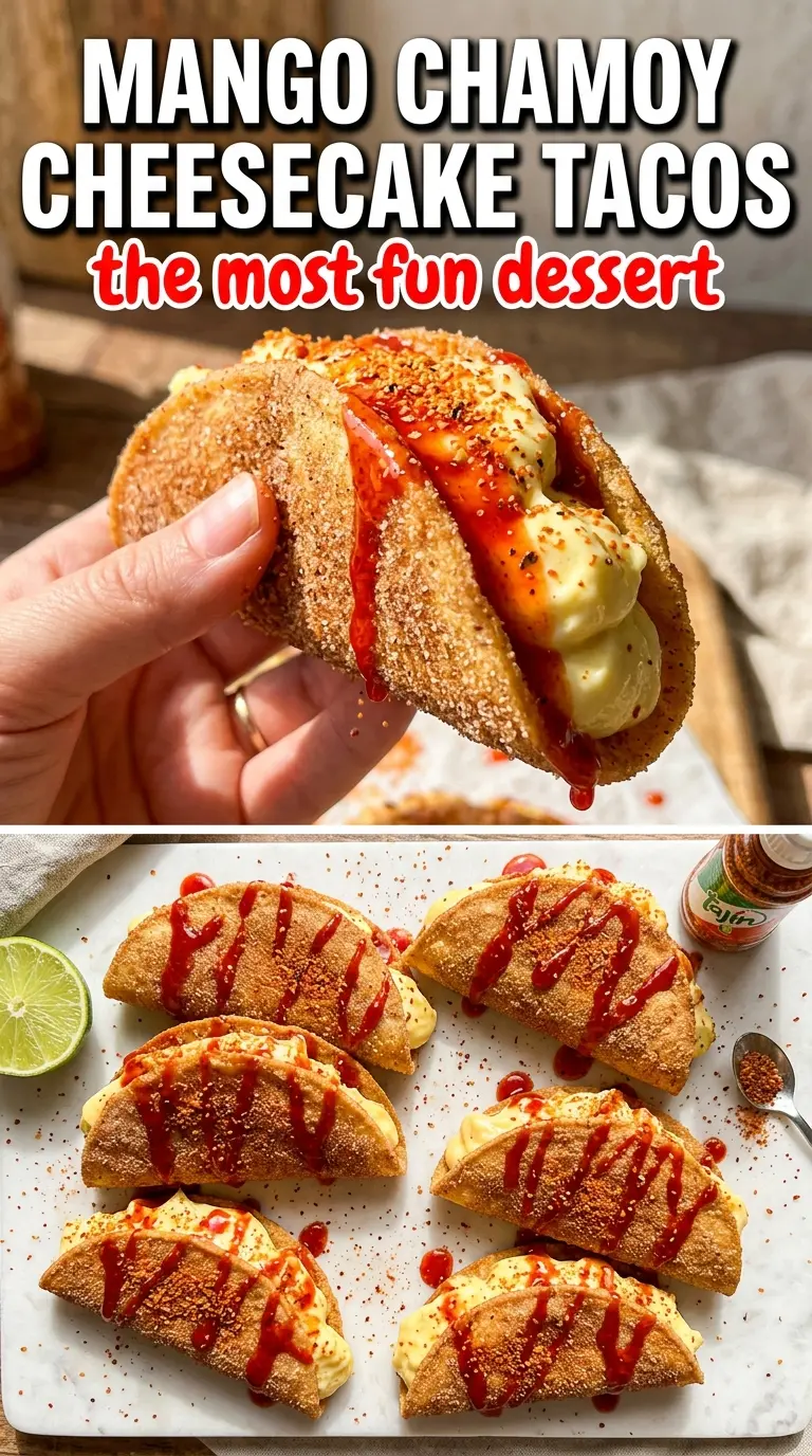 Mango Chamoy Cheesecake Tacos creamy crispy tropical