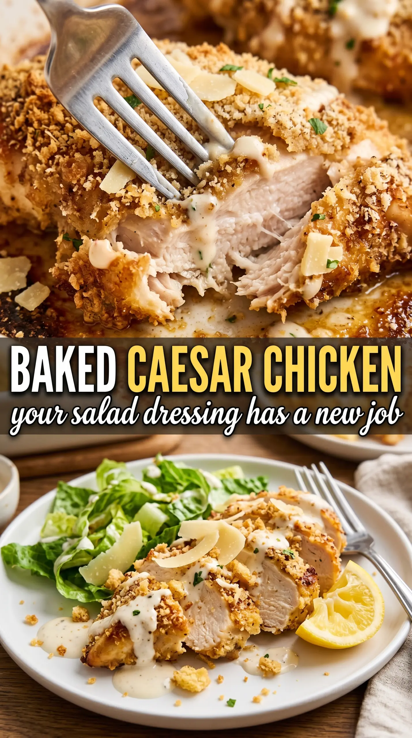 Baked Caesar Chicken golden Parmesan crust