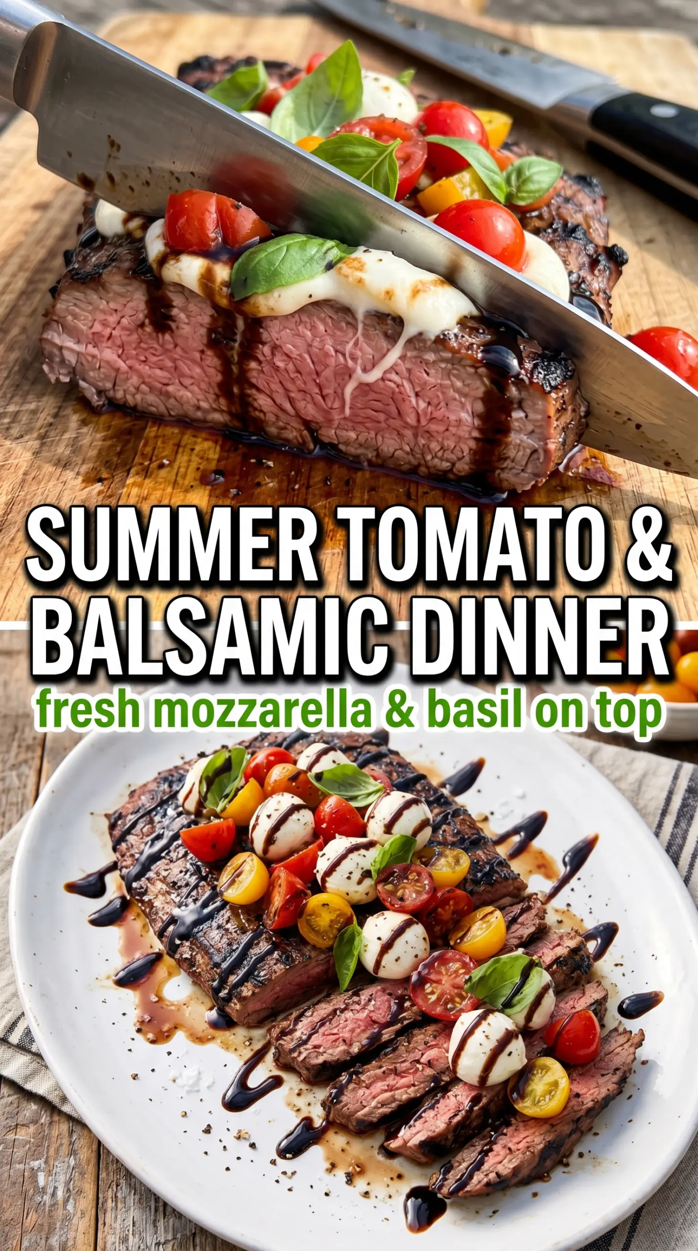 Balsamic Grilled Flank Steak Caprese grilled steak, mozzarella, tomatoes