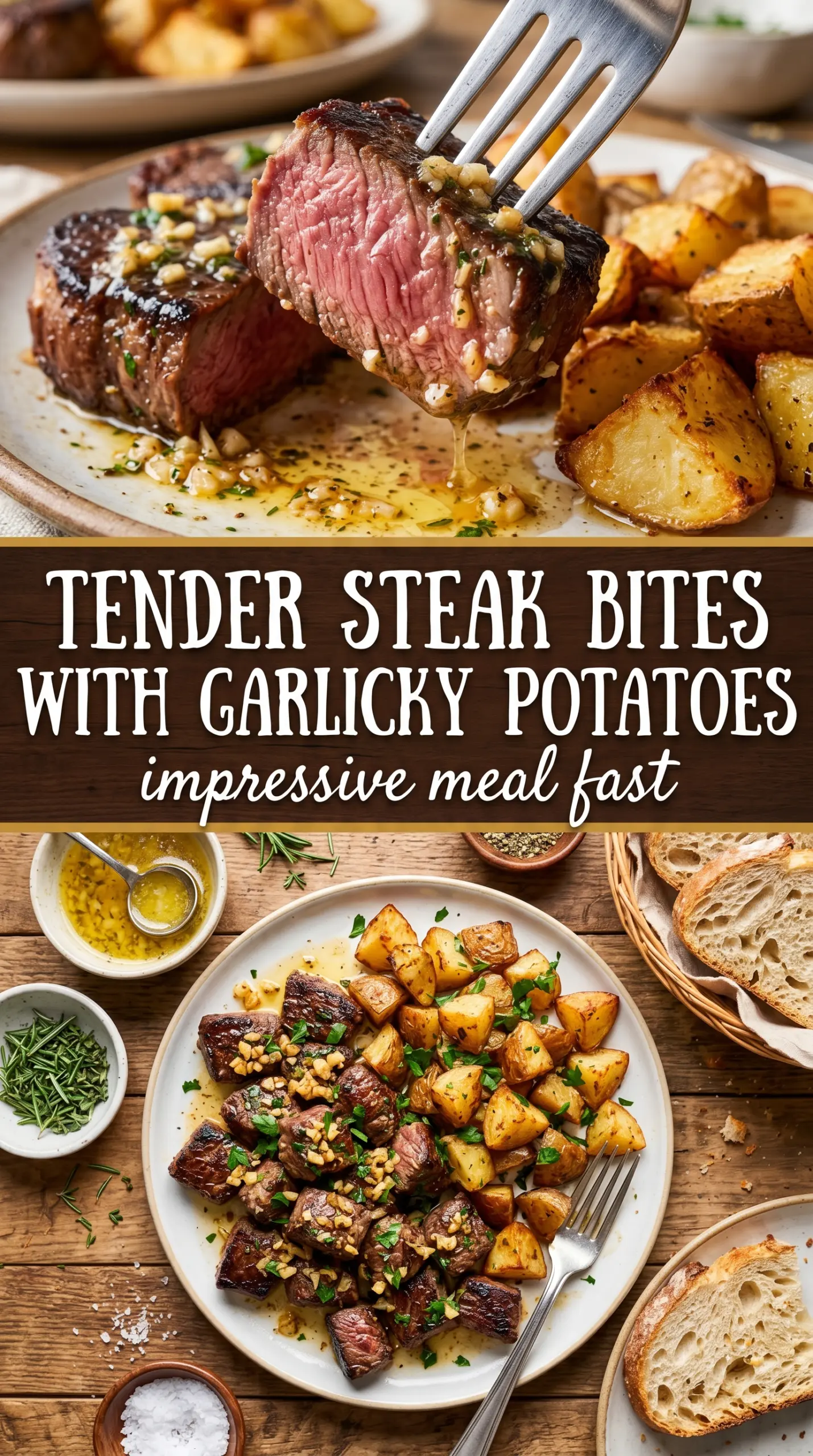 Blackstone Garlic Steak Bites and Potatoes juicy garlic butter