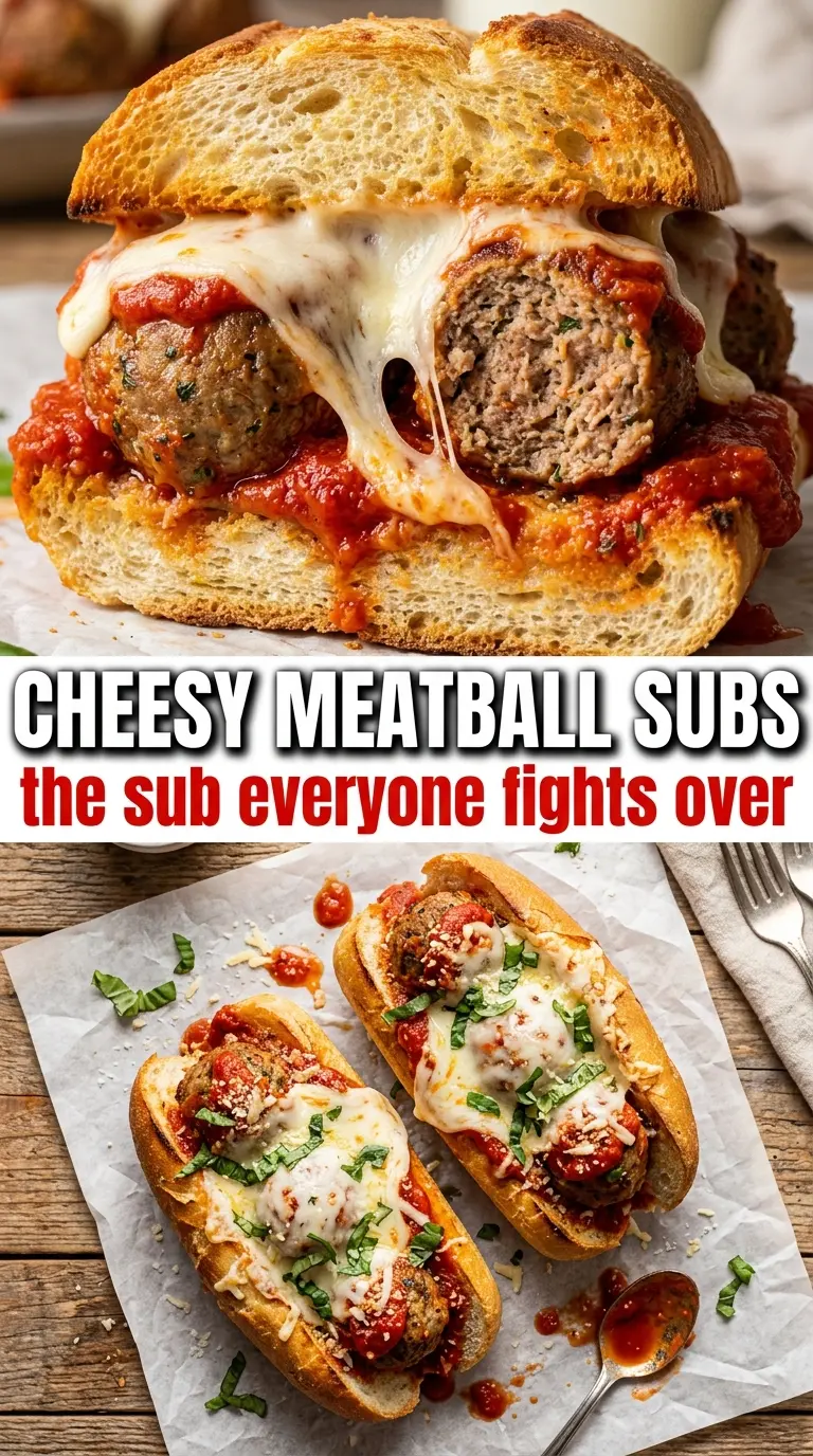Cheesy Meatball Subs juicy melted basil