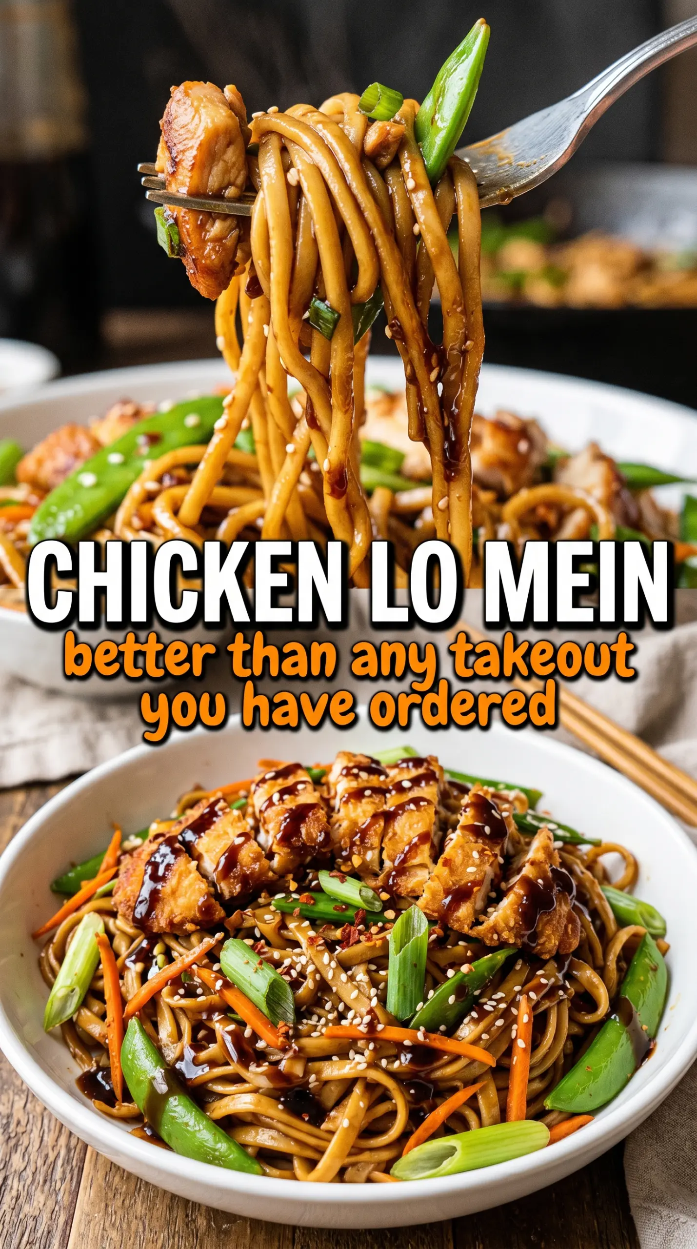 Chicken Lo Mein glossy noodles chicken bok choy