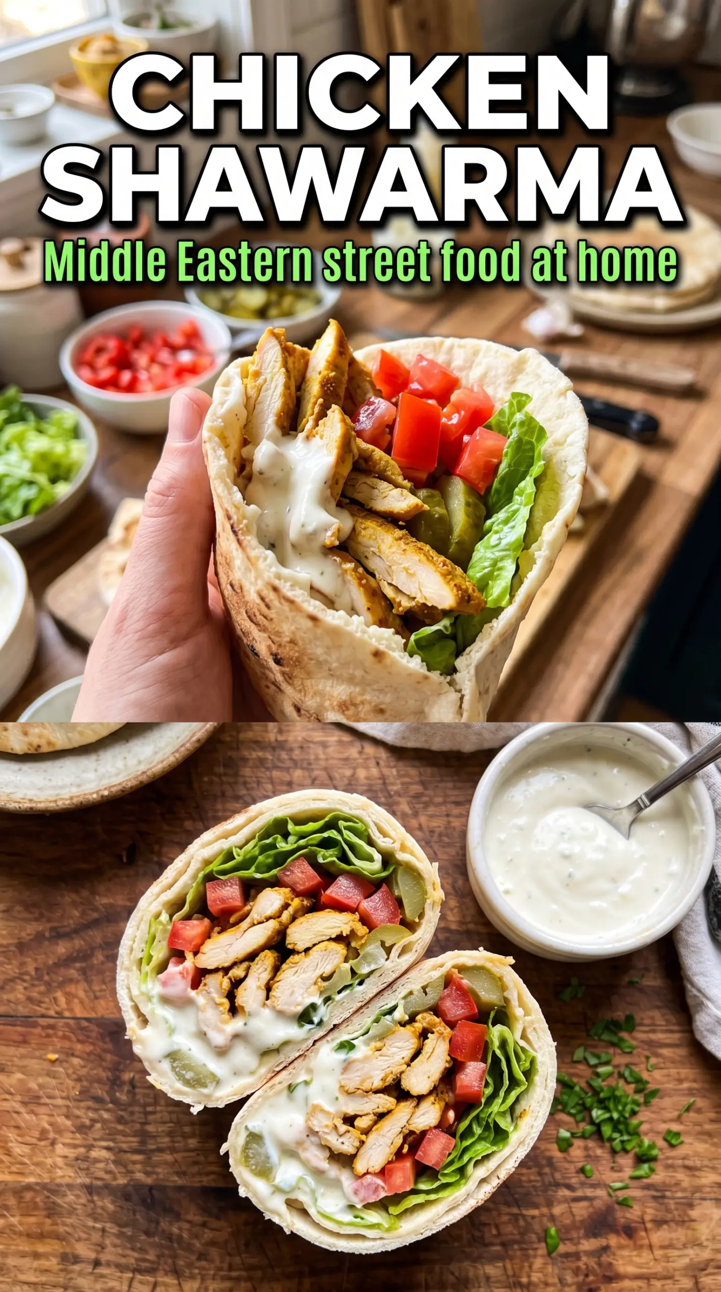 Chicken Shawarma with Garlic Sauce, spiced, creamy, and golden
