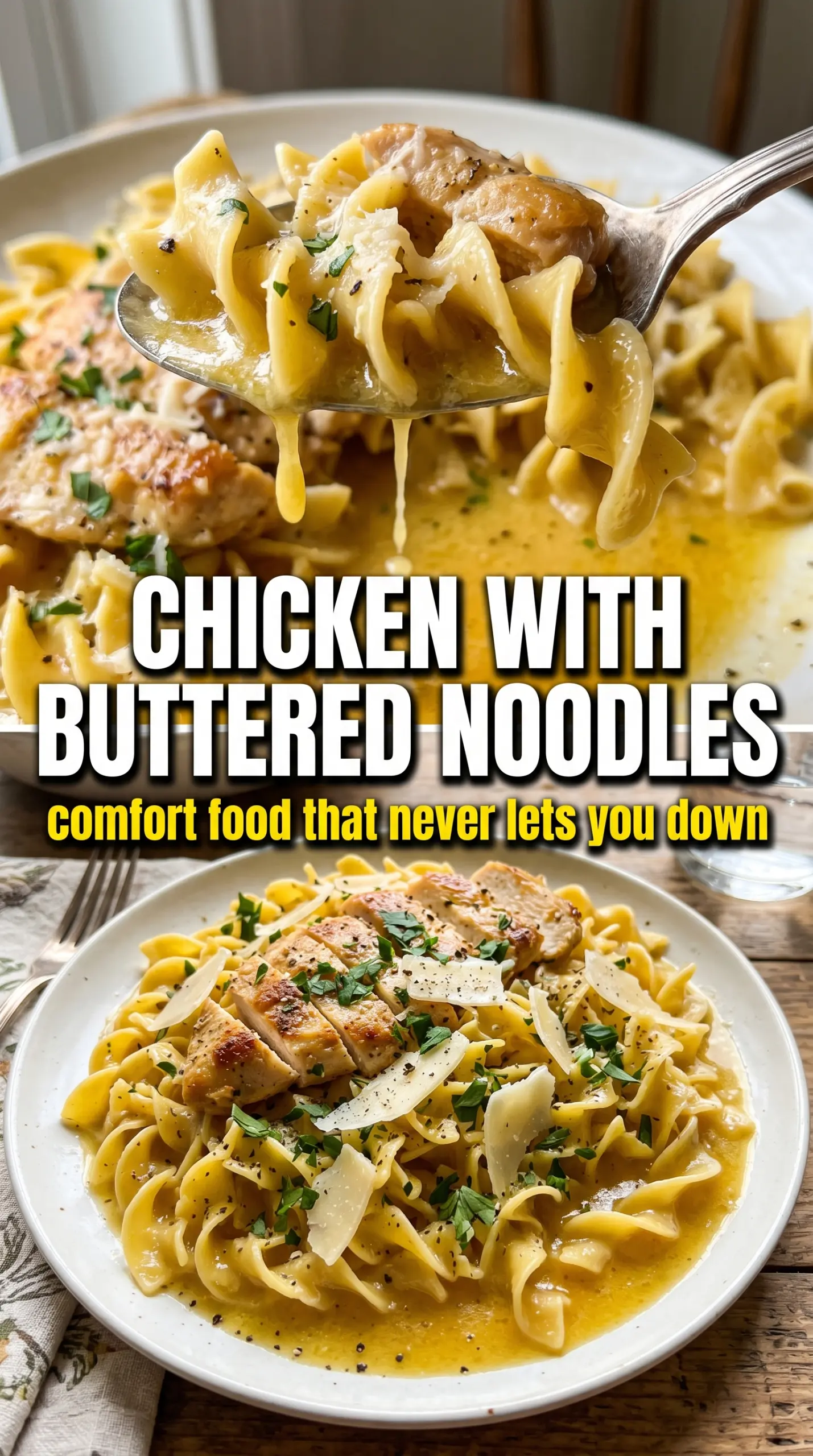 Chicken with Buttered Noodles skillet dinner creamy garlicky