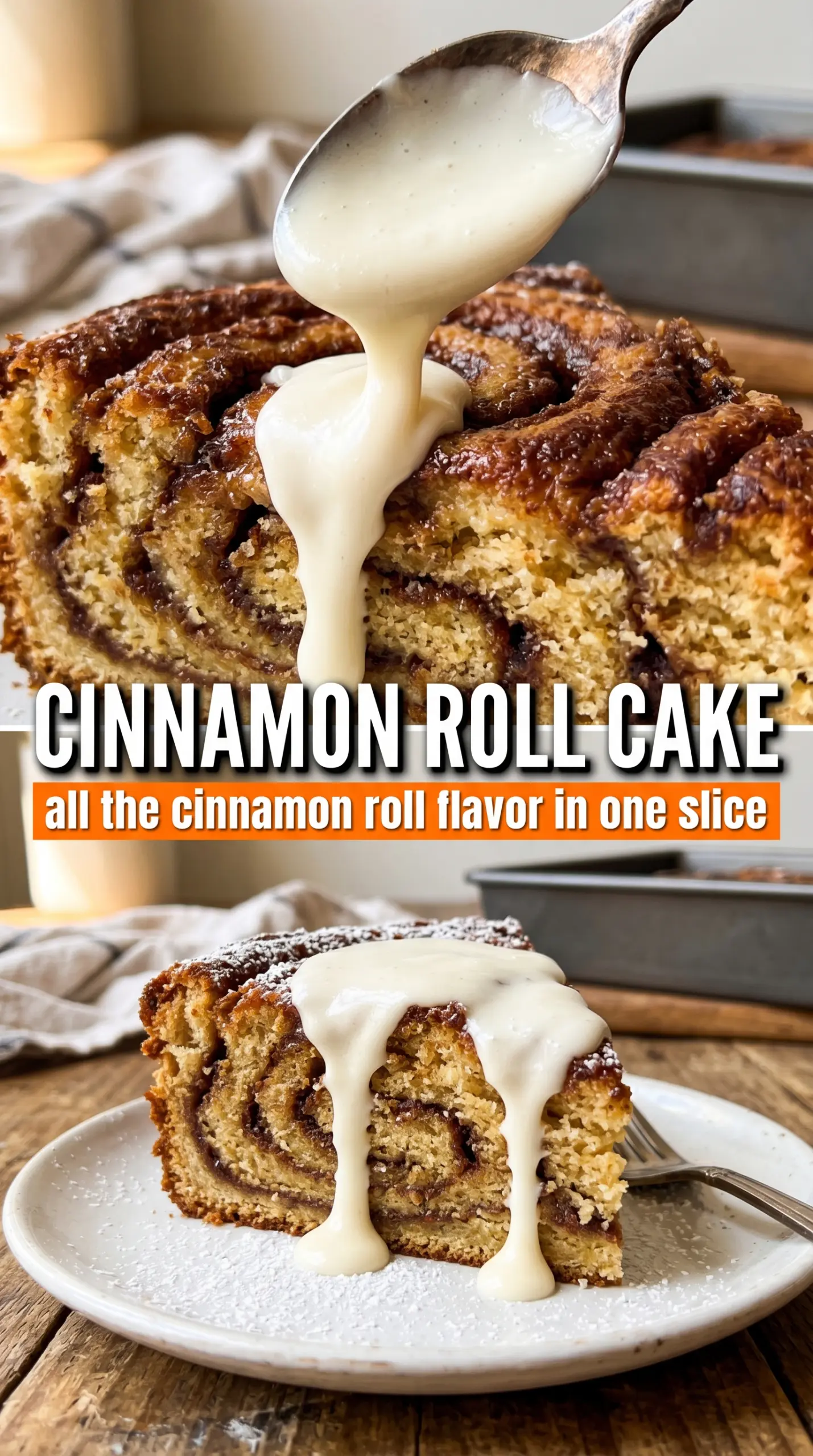Cinnamon Roll Cake gooey swirls cream cheese glaze
