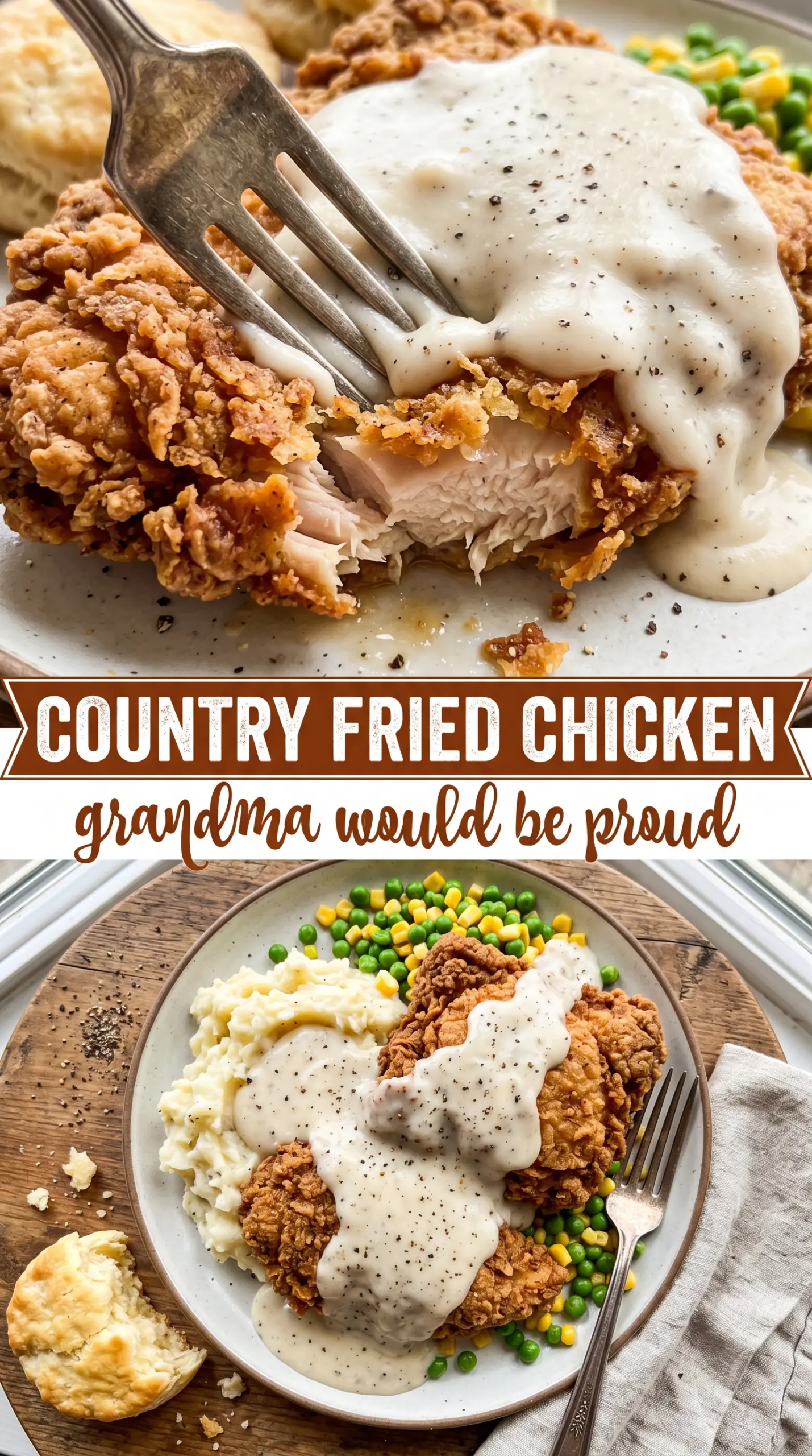 Country fried chicken crispy golden gravy