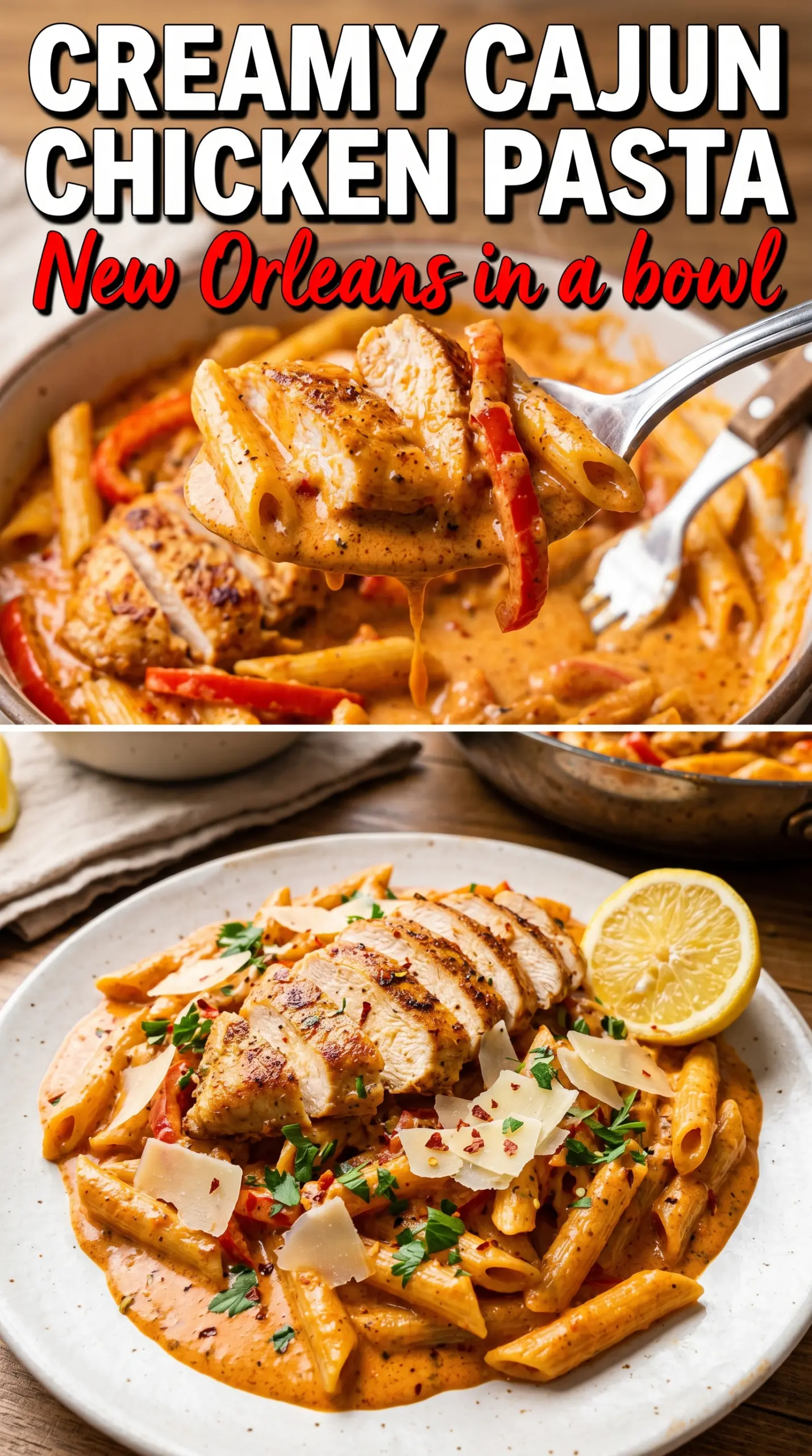 Creamy Cajun Chicken Pasta with blackened chicken, Cajun cream sauce, bell peppers