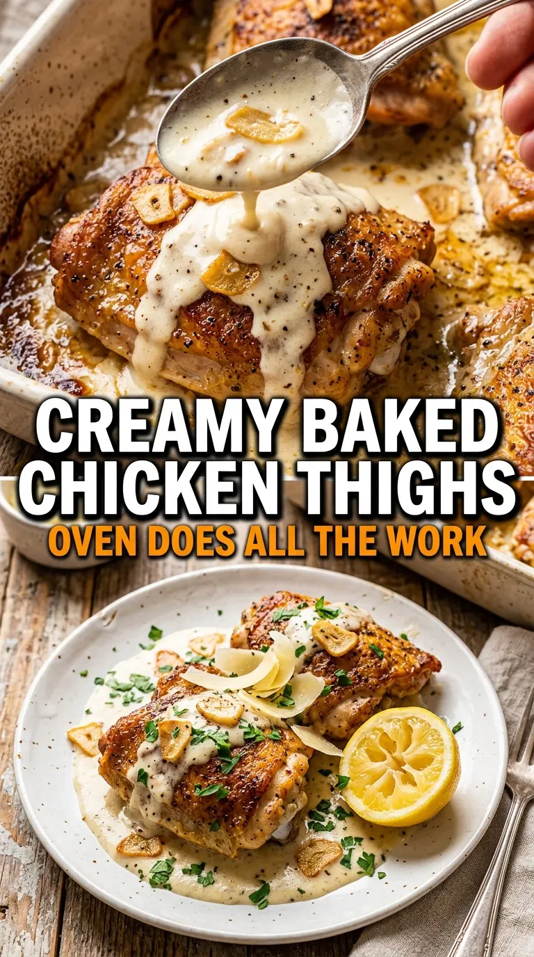 Creamy Oven Baked Chicken Thighs golden garlic herb