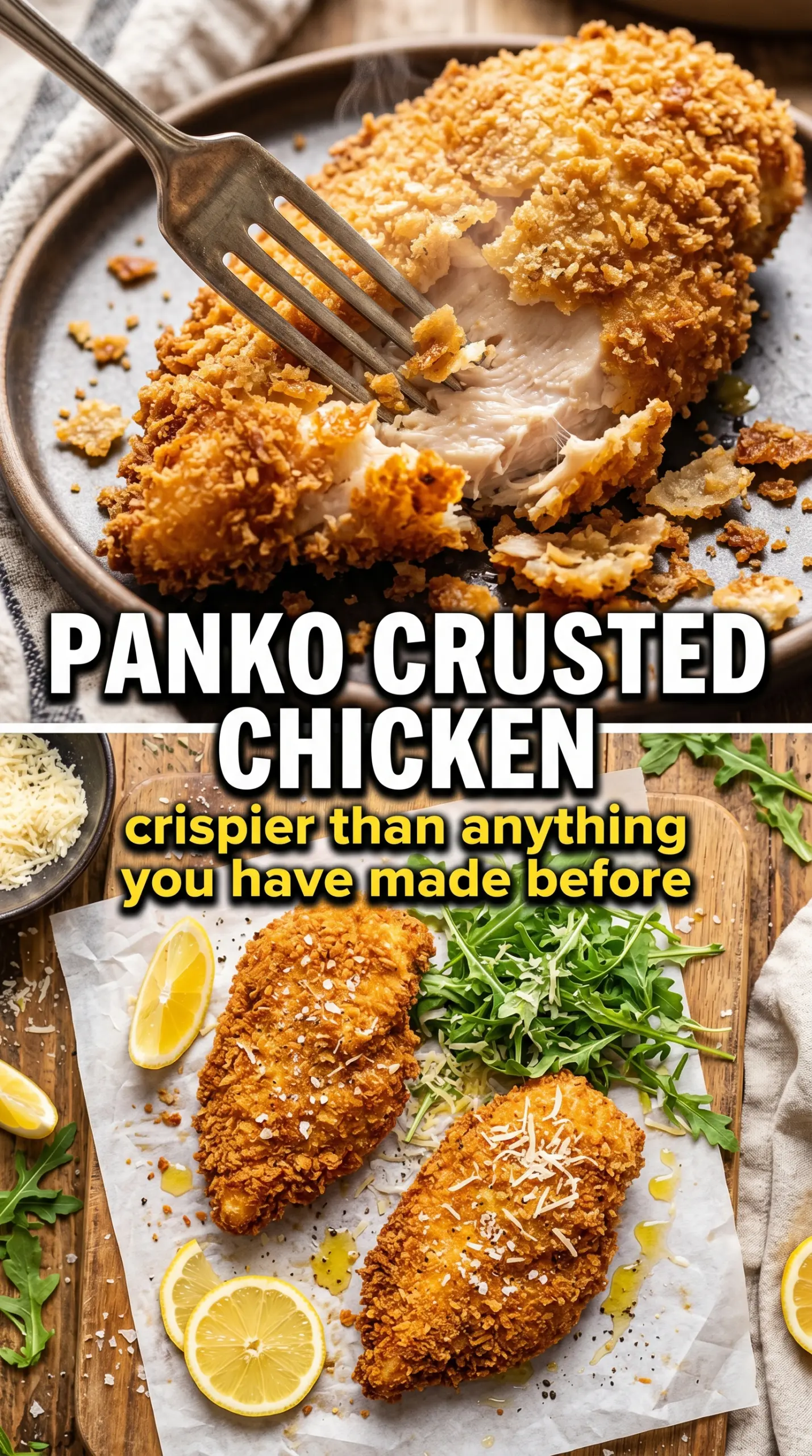 Crispy panko crusted chicken breasts crunchy golden