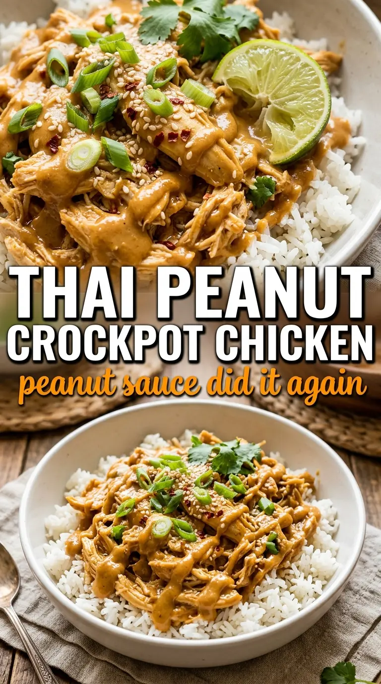 Crockpot Thai Peanut Chicken creamy shredded
