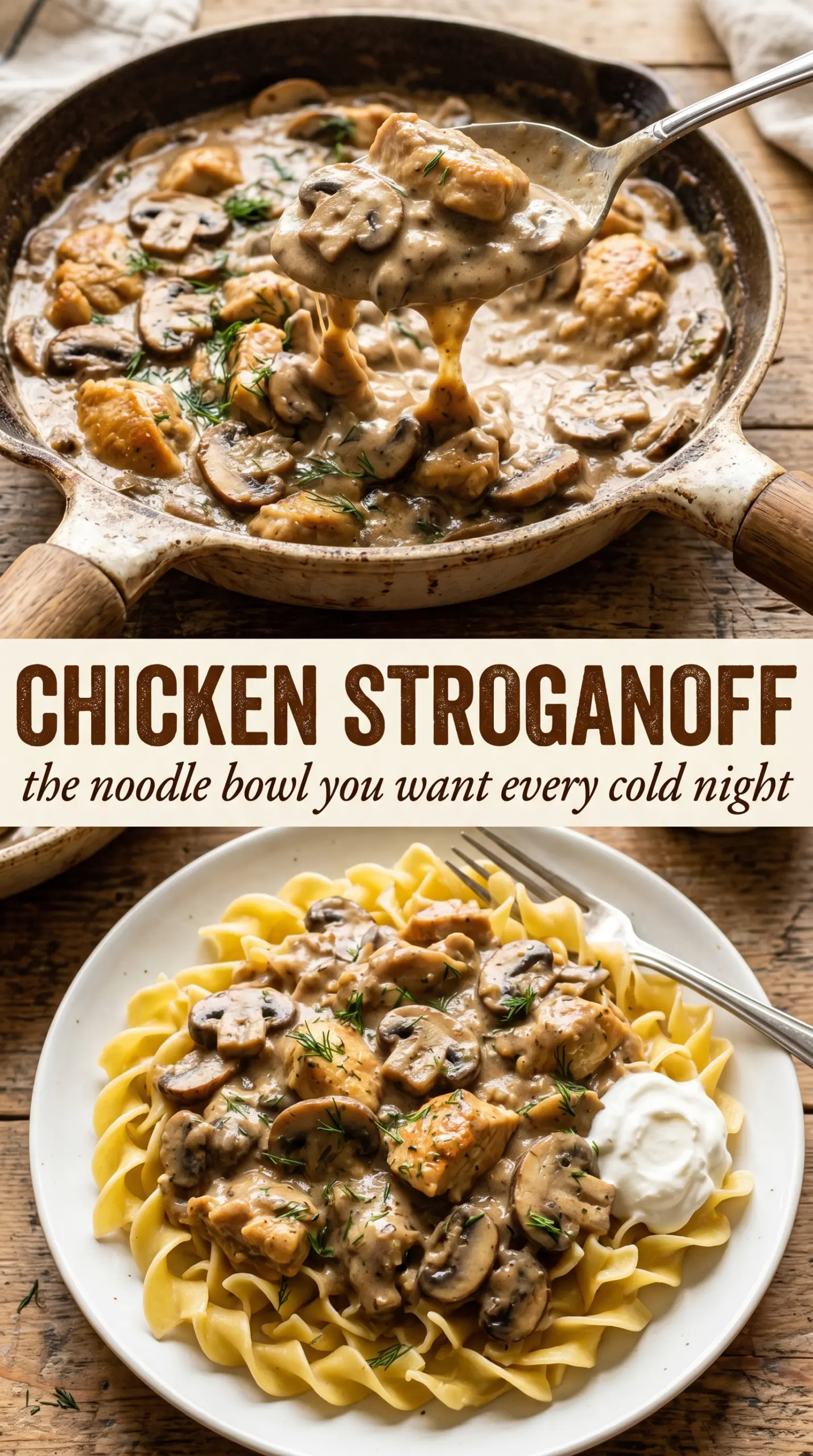 Creamy chicken stroganoff with noodles