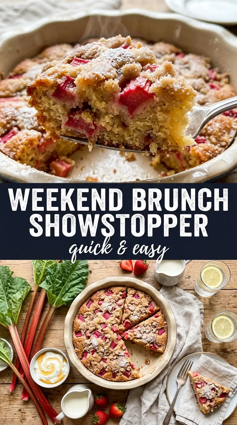 Easy Rhubarb Breakfast Cake tender crumb cinnamon sugar