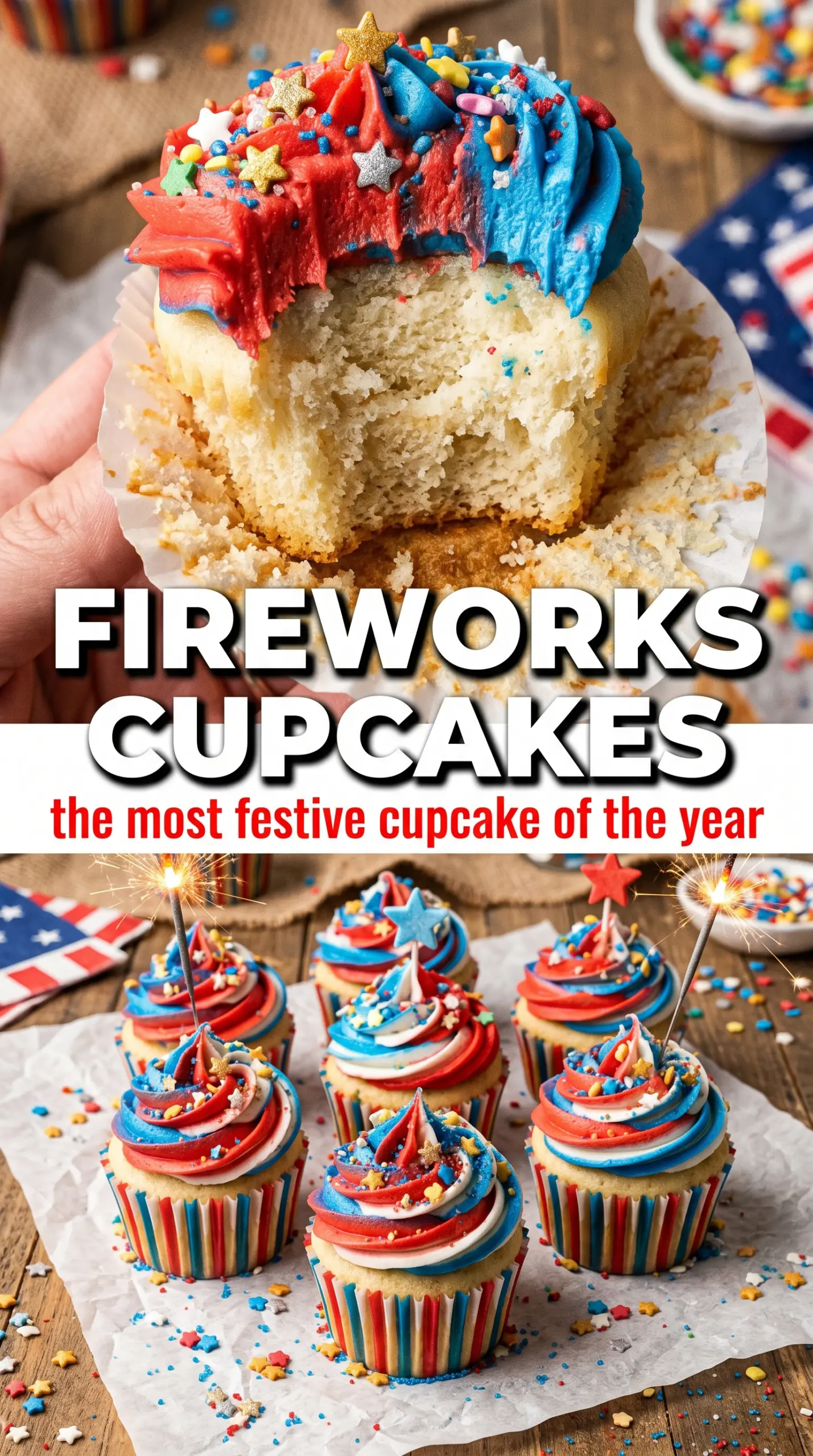 Fireworks Cupcakes tall swirls red white blue