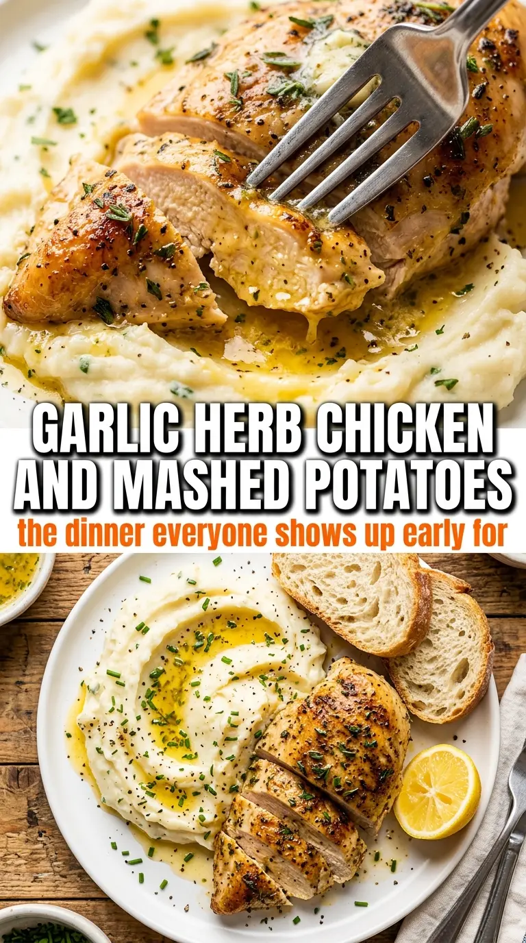 Garlic Herb Chicken Breast with Mashed Potatoes golden-seared creamy