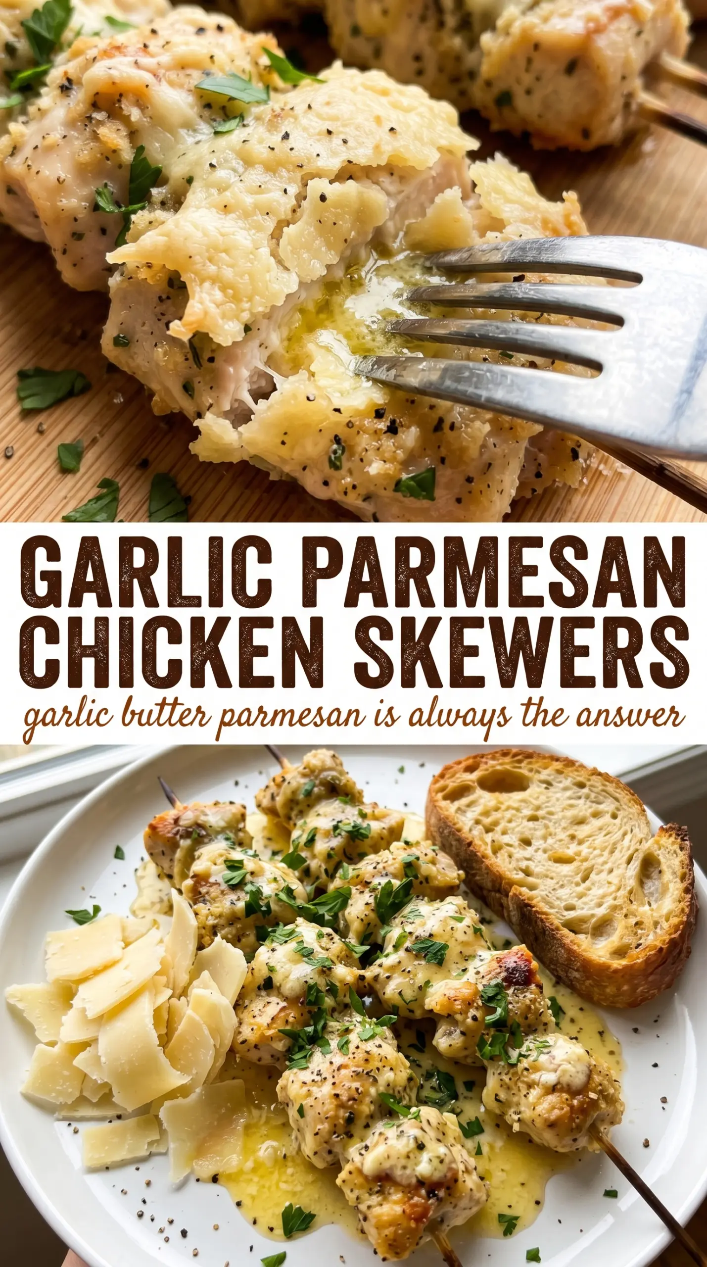 Garlic Parmesan Chicken Skewers grilled buttery charred