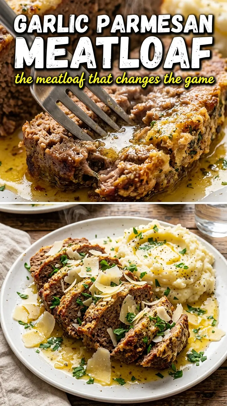 Garlic Parmesan Meatloaf golden crust juicy slices