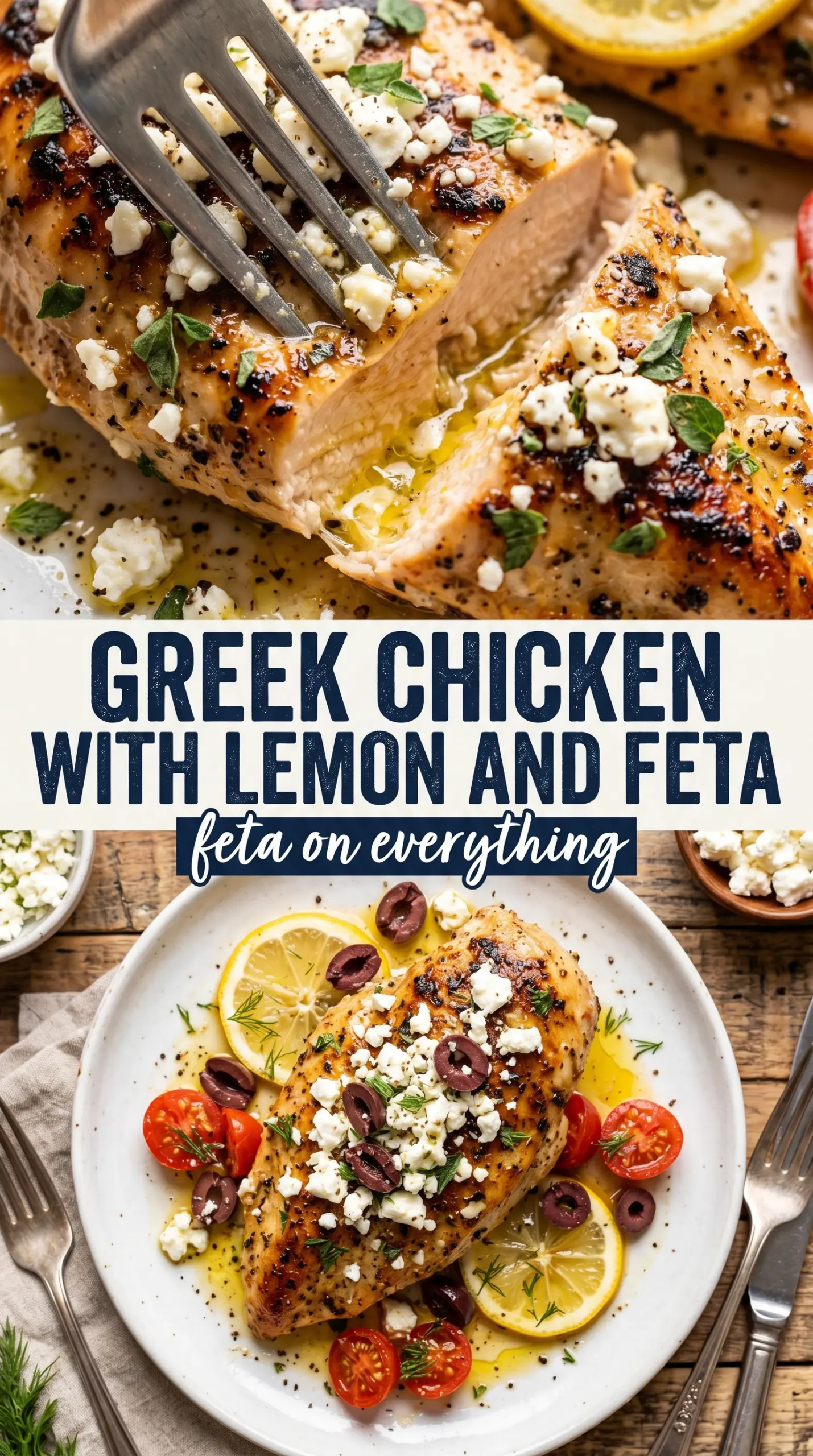 Greek Chicken with Lemon and Feta golden roasted, caramelized, herby