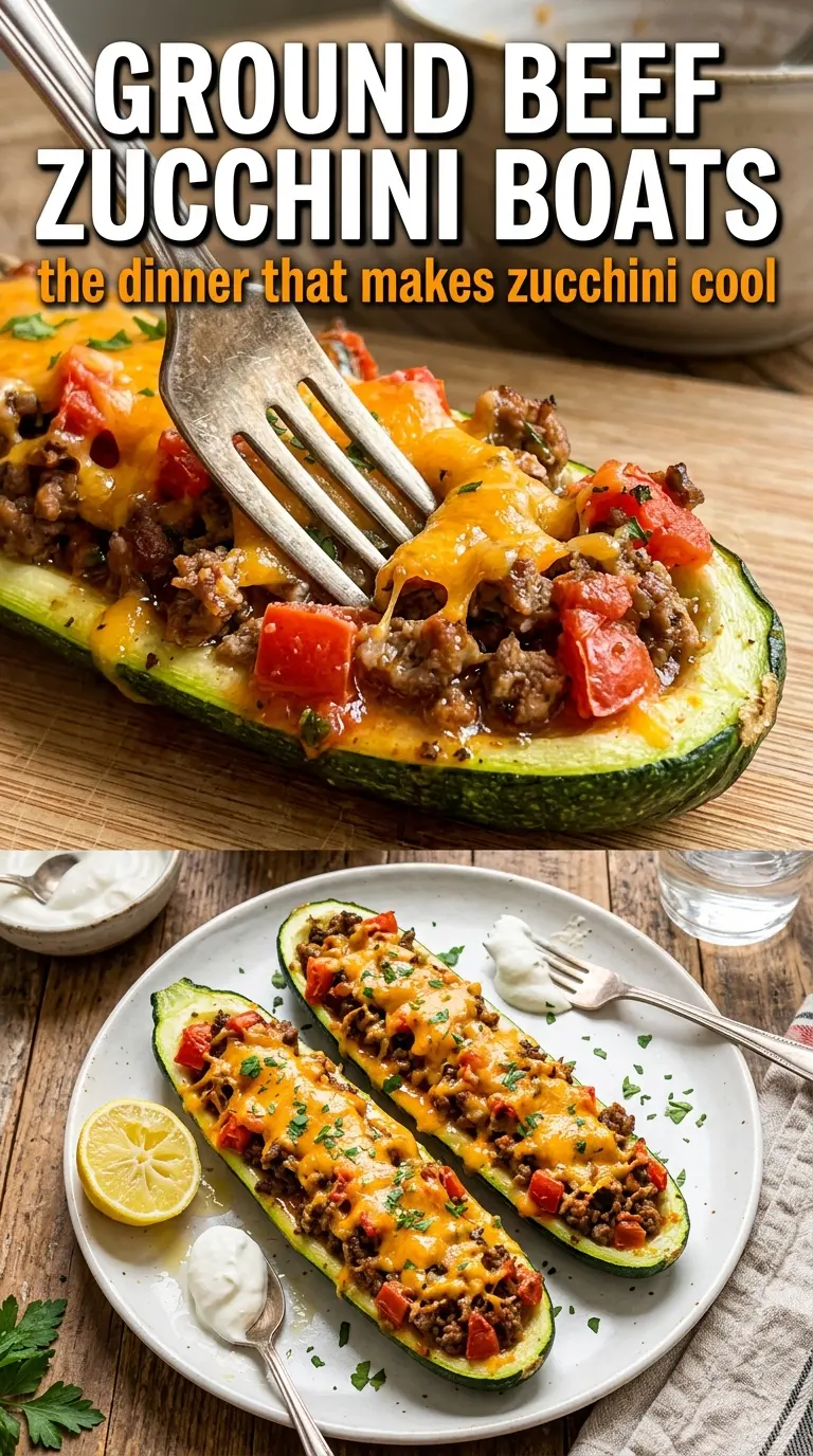 Ground Beef Zucchini Boats savory cheesy zucchini