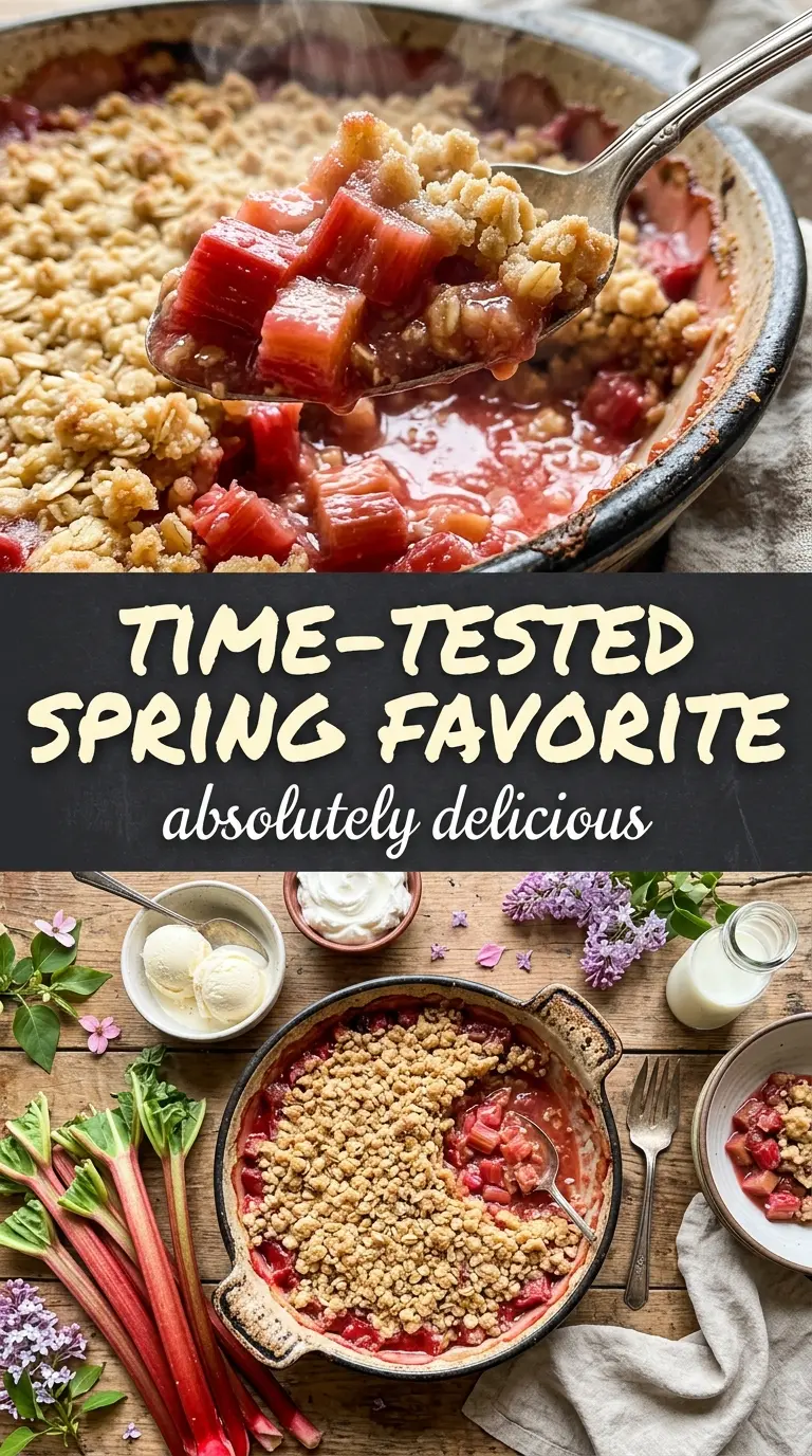 Homemade Rhubarb Crunch sweet-tart oat topping golden