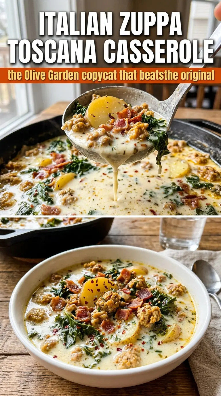 Italian Zuppa Toscana Casserole creamy golden sausage potato kale