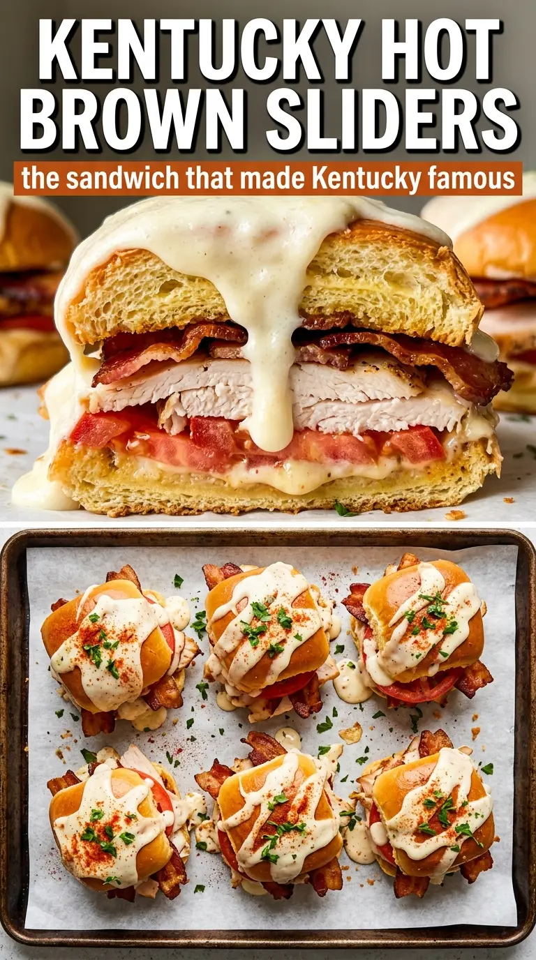 Kentucky Hot Brown Sliders golden bubbly bacon-topped