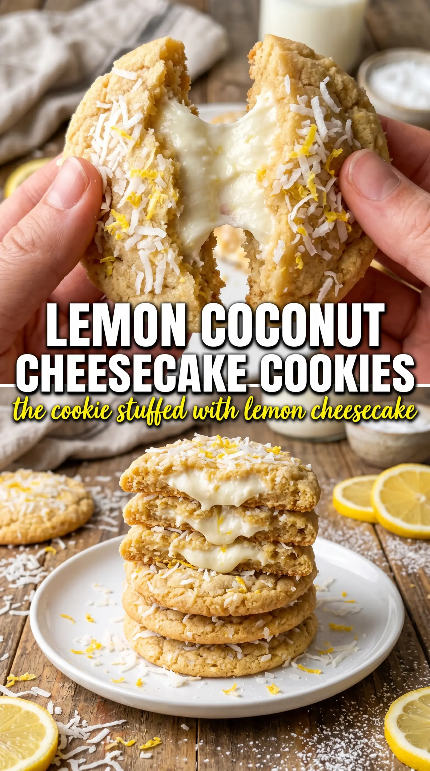 Lemon coconut cheesecake cookies soft chewy citrus