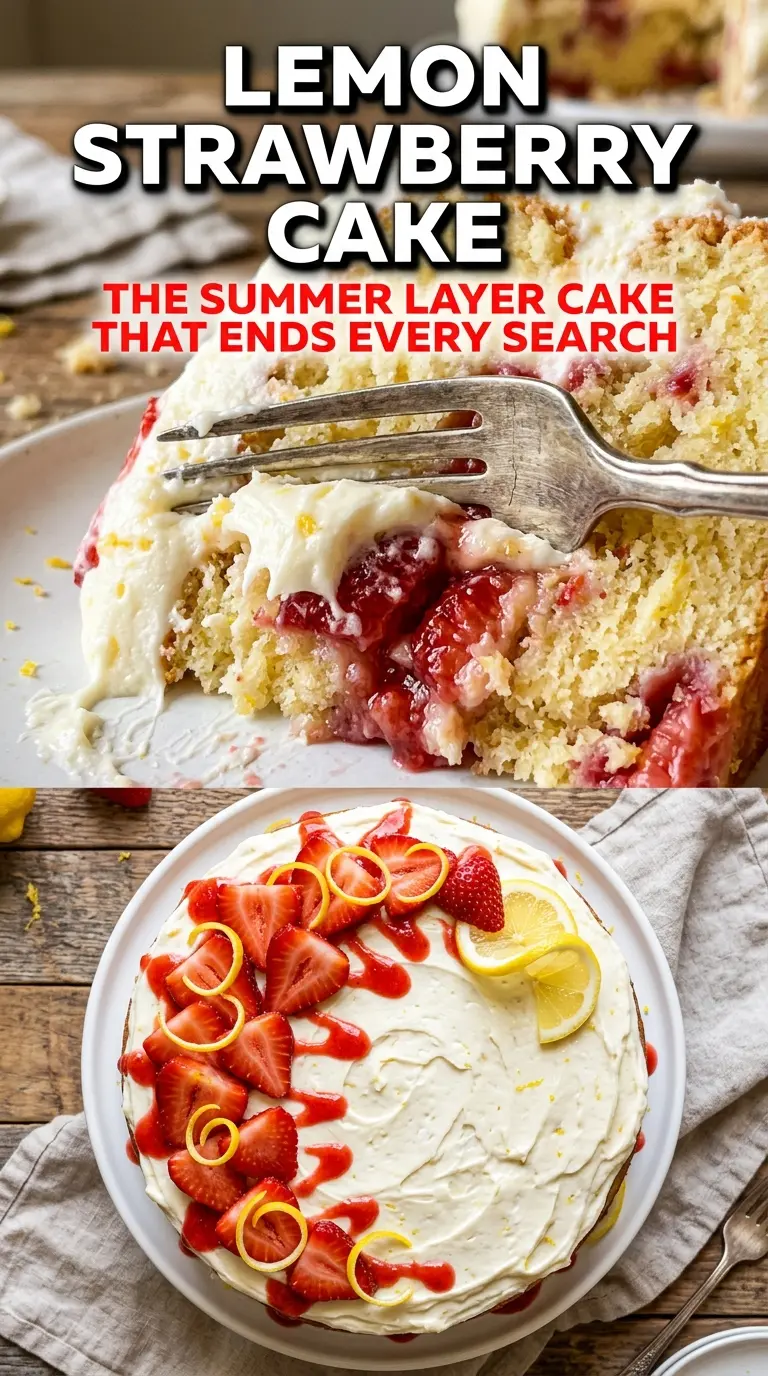 Lemon strawberry cake, pink frosting, layer cake