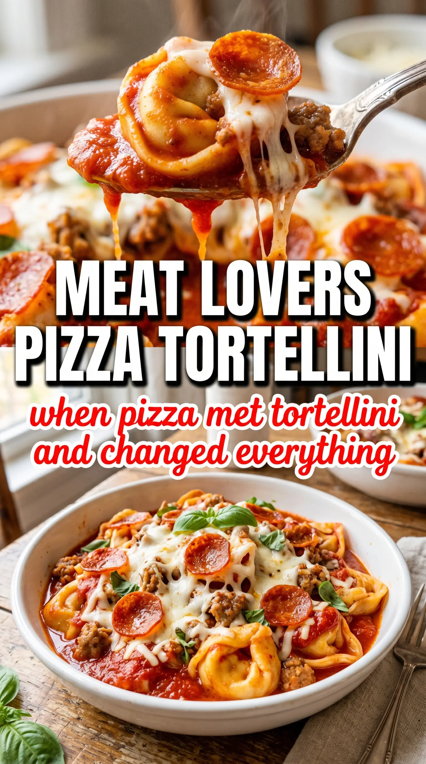 Meat Lovers Pizza Tortellini cheesy skillet pasta