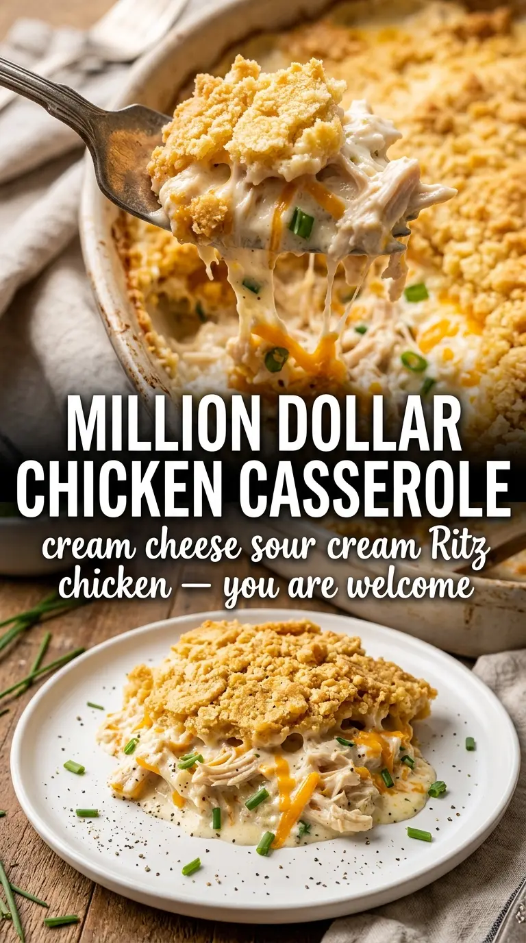 Million Dollar Chicken Casserole creamy cheesy Ritz-crusted