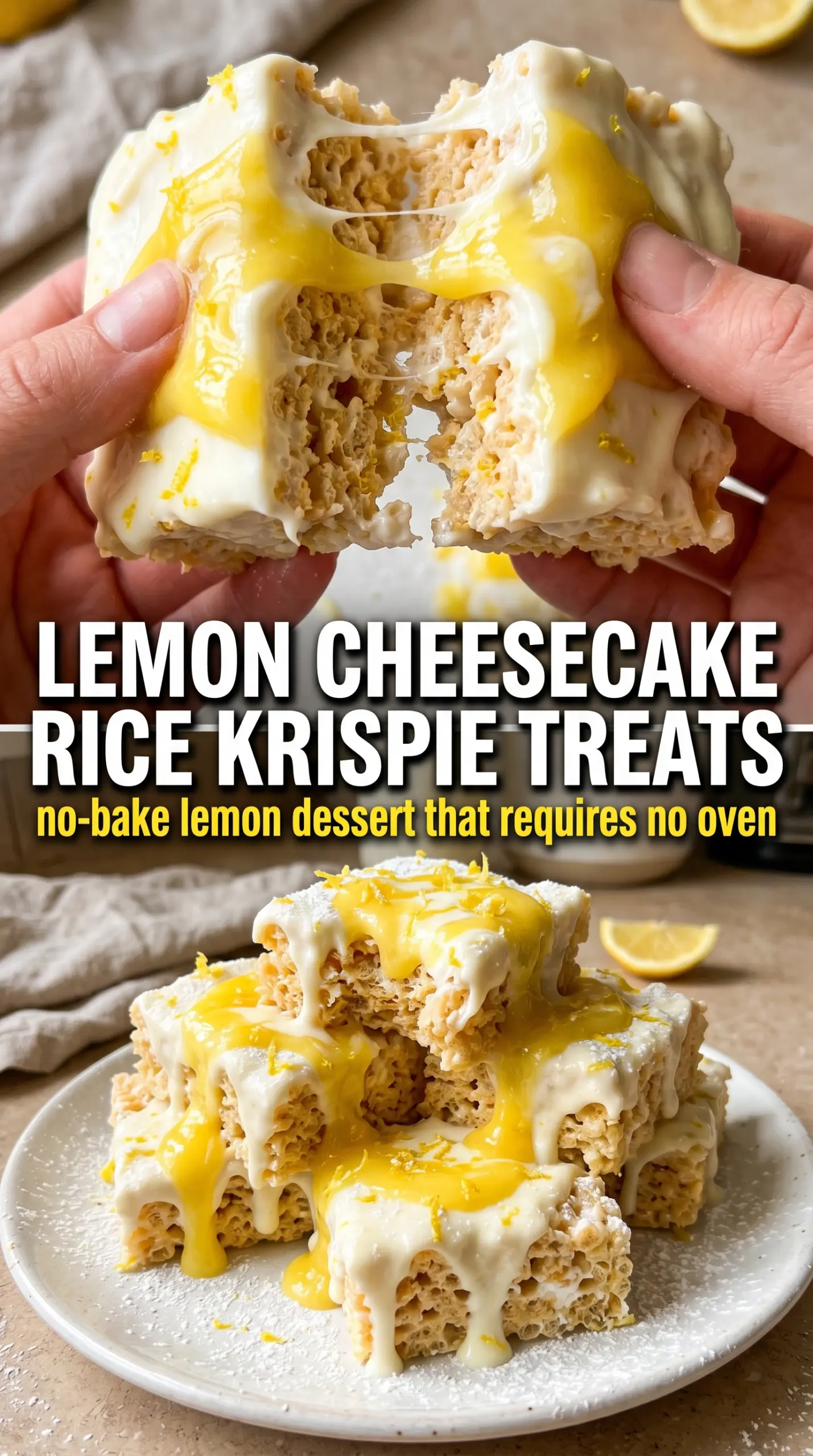 No-Bake Lemon Cheesecake Rice Krispie Treats lemony creamy bars