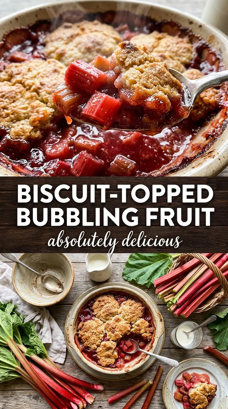 Old fashioned rhubarb cobbler tender biscuit topping