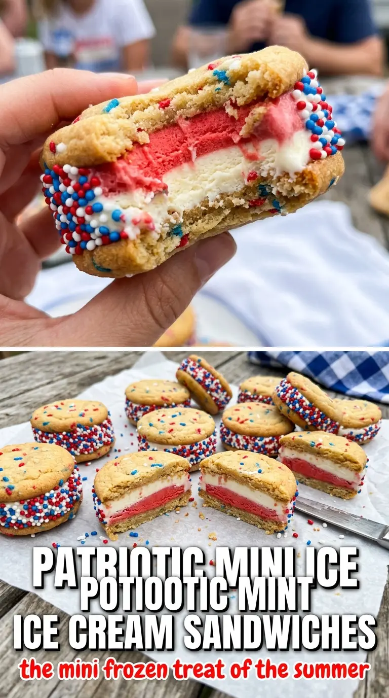 Patriotic Mini Ice Cream Sandwiches red white blue sprinkle cookies