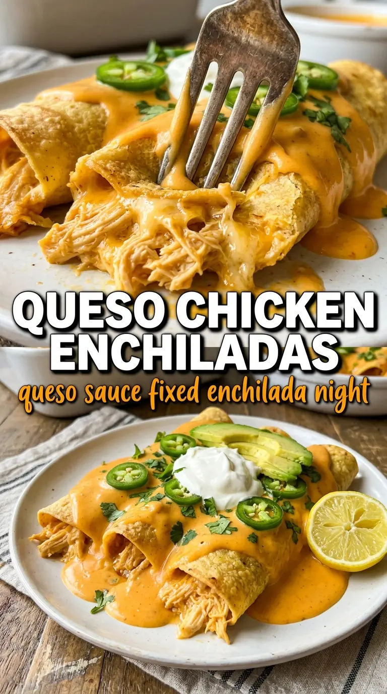 Queso Chicken Enchiladas creamy cheesy Tex-Mex