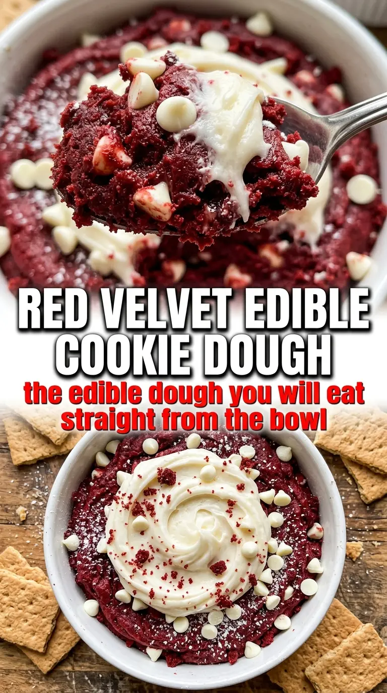 Red velvet edible cookie dough creamy red white chocolate chips