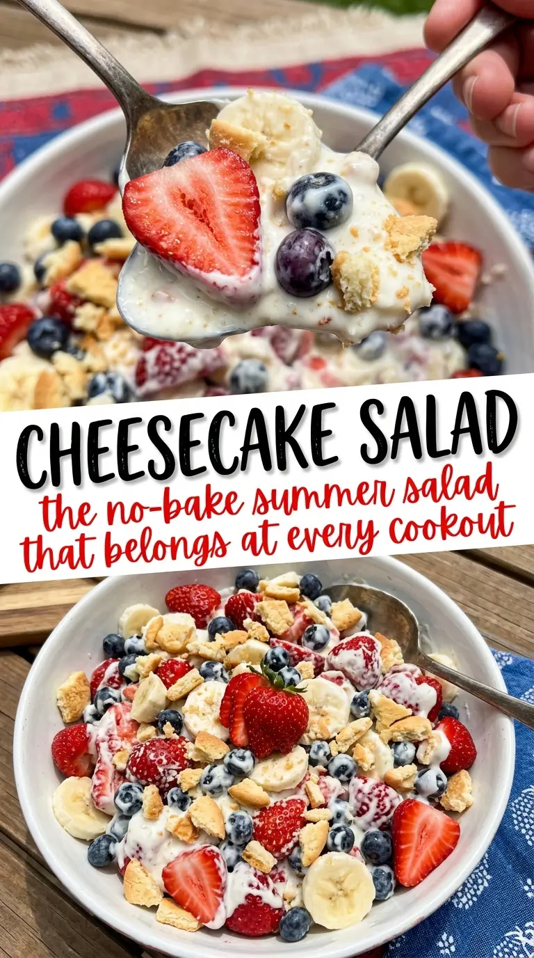 Red, White and Blue Cheesecake Salad creamy berries marshmallows