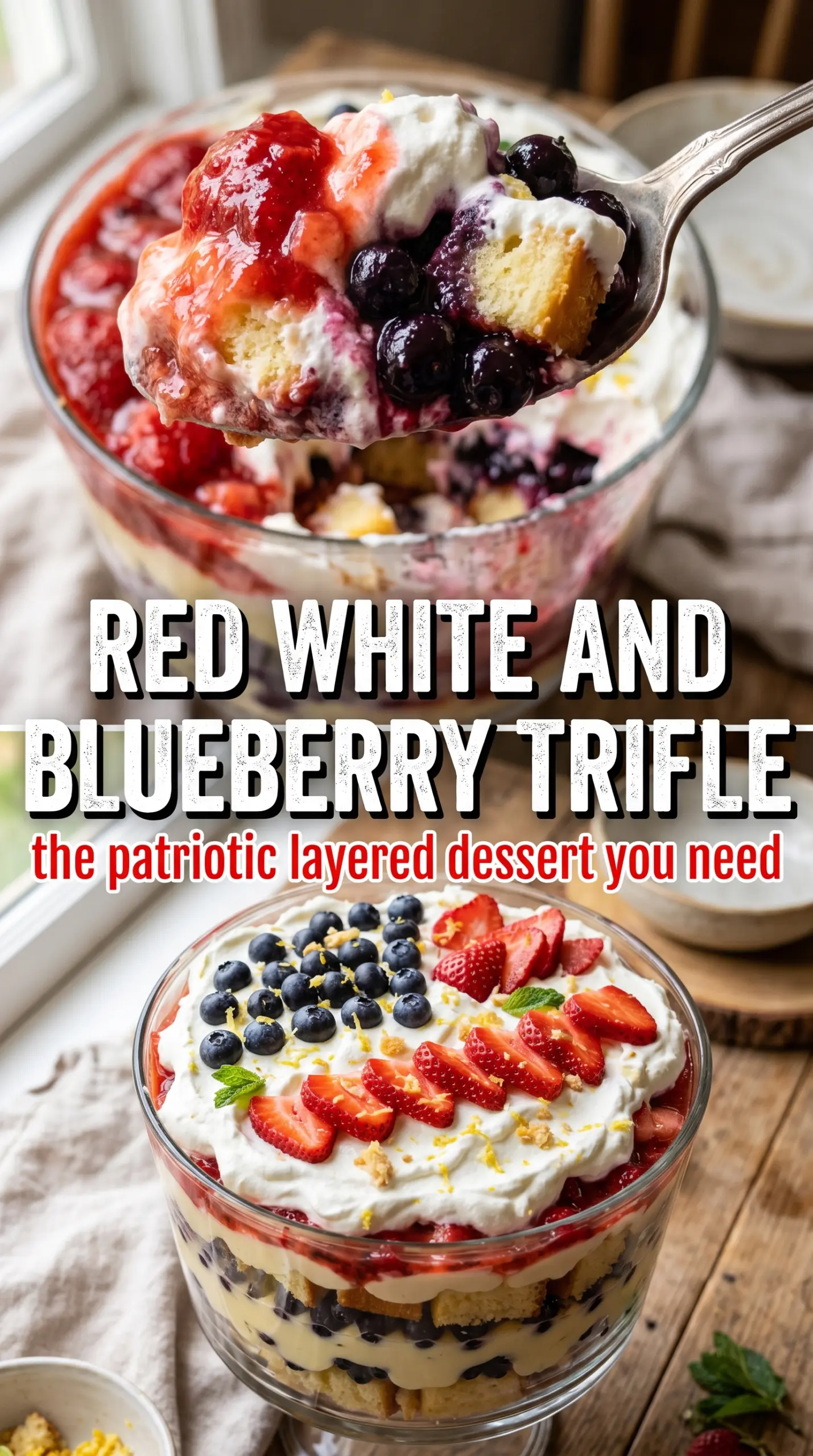 Red, White and Blueberry Trifle, layered dessert, patriotic colors