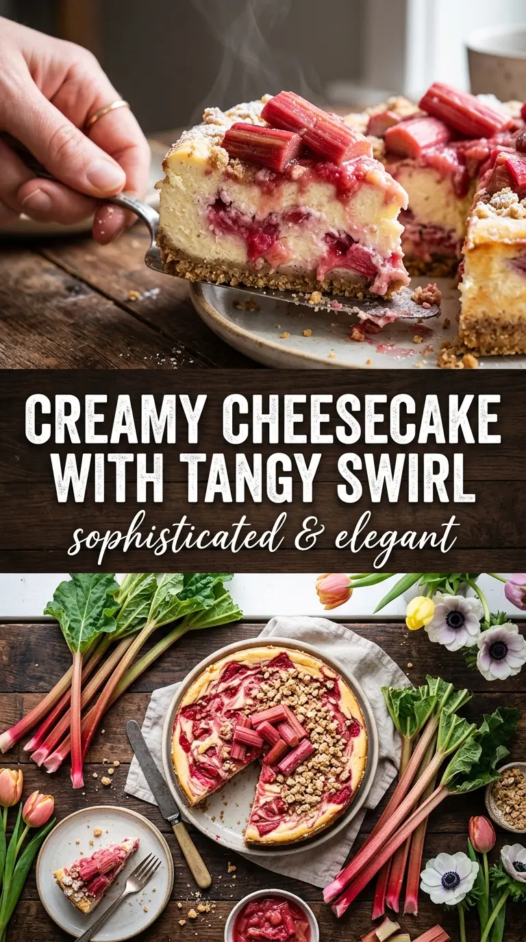Rhubarb Cheesecake creamy pink-topped dessert