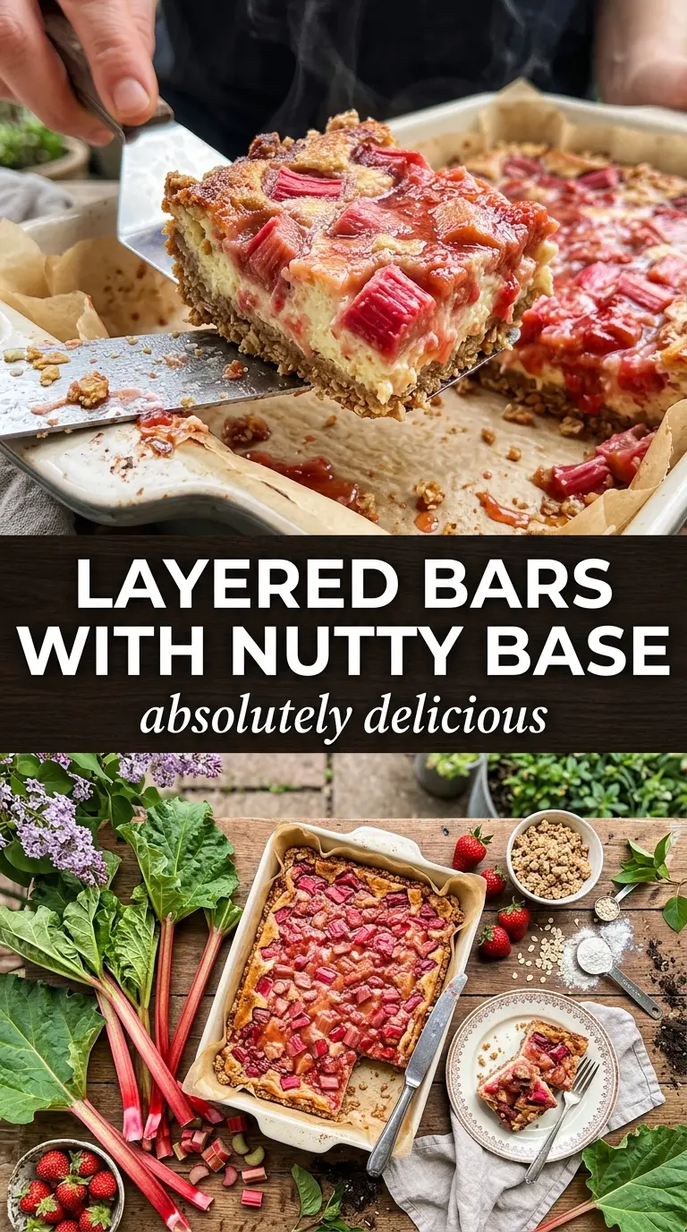 Rhubarb Cheesecake Bars with Oatmeal Crust creamy swirled layered