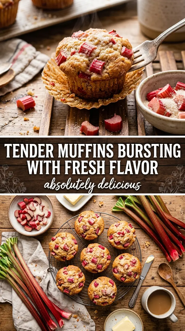 Rhubarb muffins tender pink golden