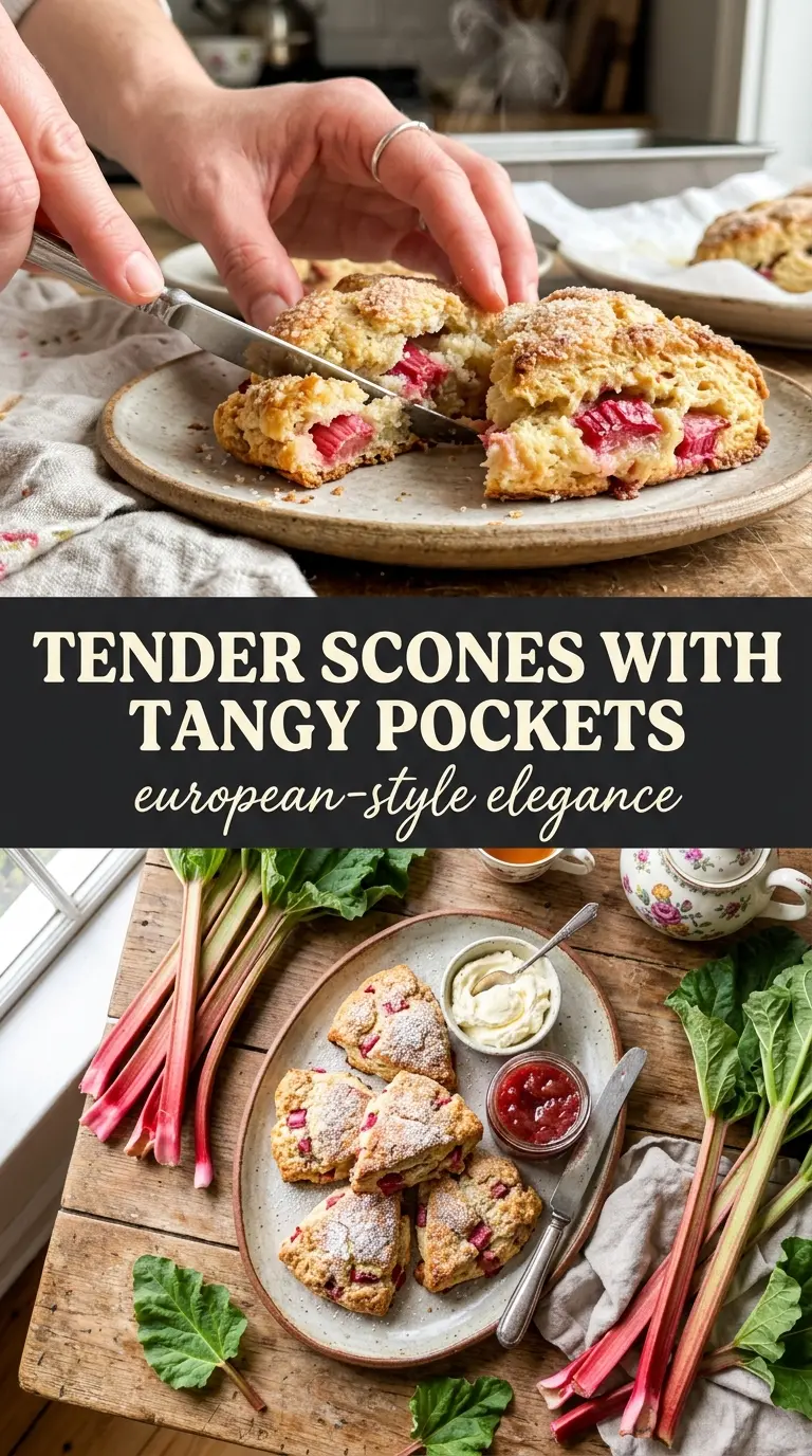 Rhubarb scones flaky glazed