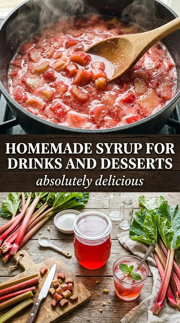Canning Rhubarb Simple Syrup ruby-pink glossy jar