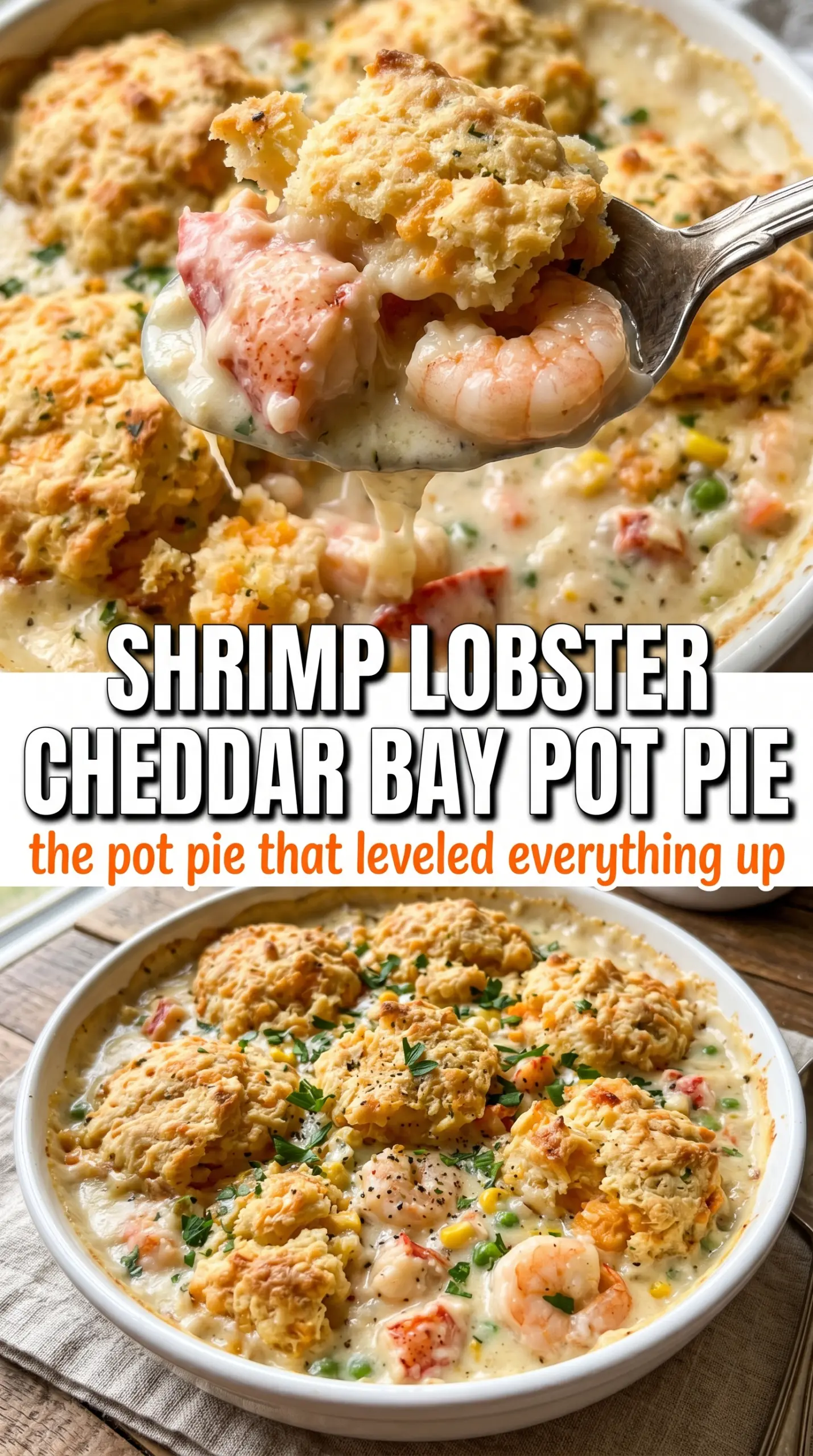 Shrimp and Lobster Cheddar Bay Biscuit Pot Pie creamy seafood golden biscuits