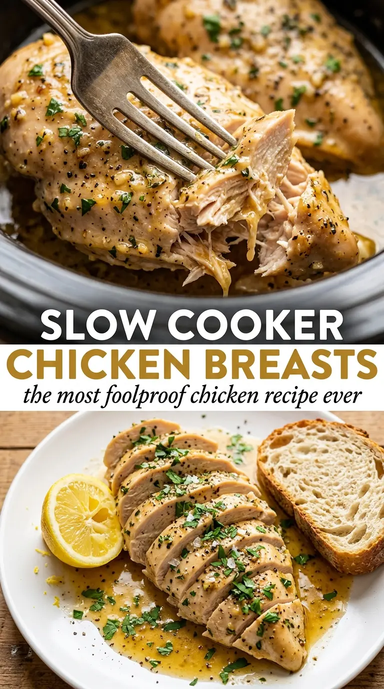 Slow cooker chicken breasts juicy tender garlicky
