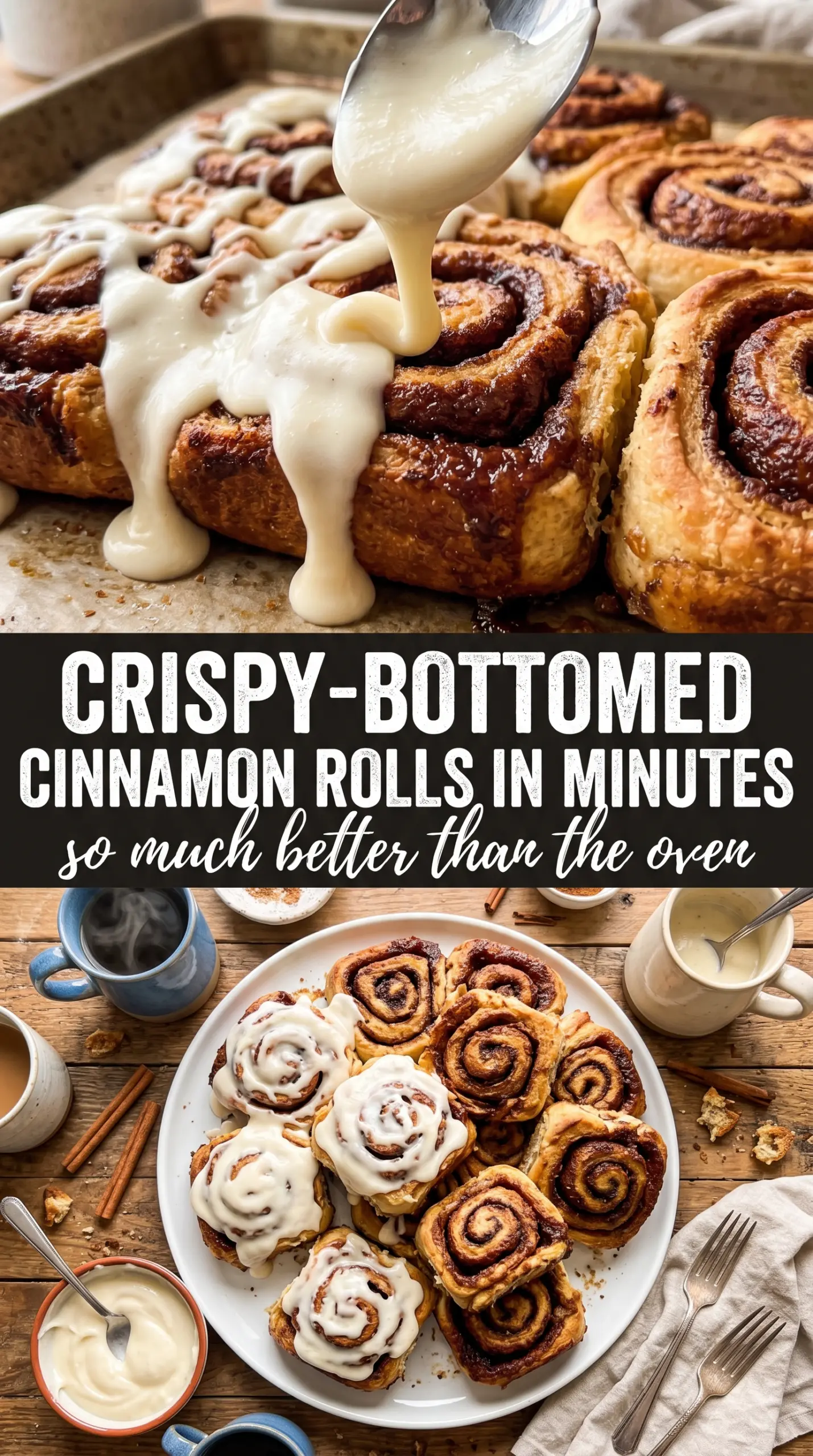 Smashed Blackstone Cinnamon Rolls caramelized, gooey, icing-drizzled